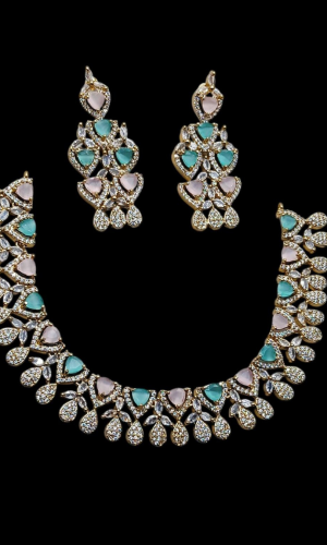 Dual-Tone Pink & Aqua Stone Necklace set