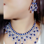 V Drop Style AD Chokar Set with Maang Tika Royal Blue