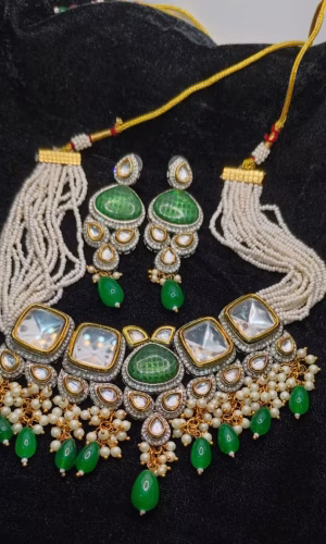 Green Kundan Peral Set