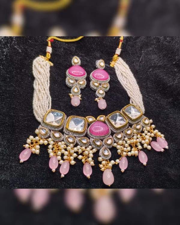 Pink Kundan Peral Set