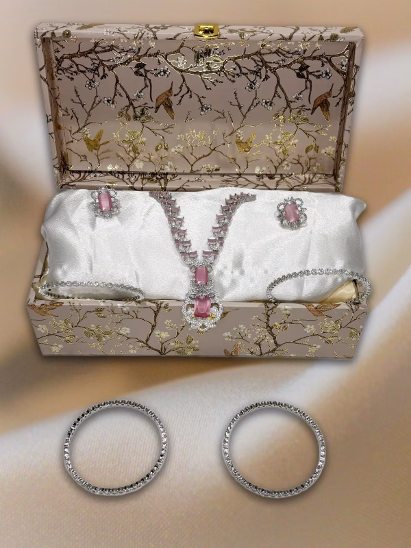 Pink Neeta Ambani American diamond necklace set with studs earring and  premium American diamond bangles - Premium Luxury Gift Hamper