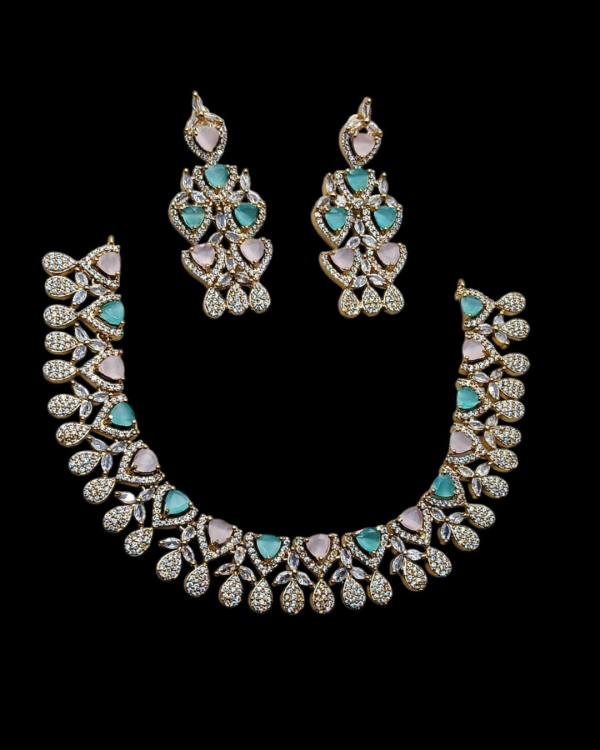 Dual-Tone Pink & Aqua Stone Necklace set