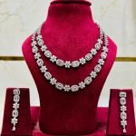 Elegant 2-Layer Silver American Diamond Necklace Set with Hanging Earrings